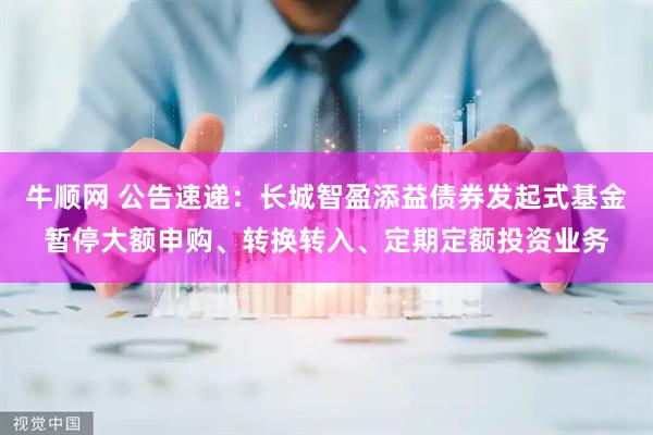 牛顺网 公告速递：长城智盈添益债券发起式基金暂停大额申购、转换转入、定期定额投资业务